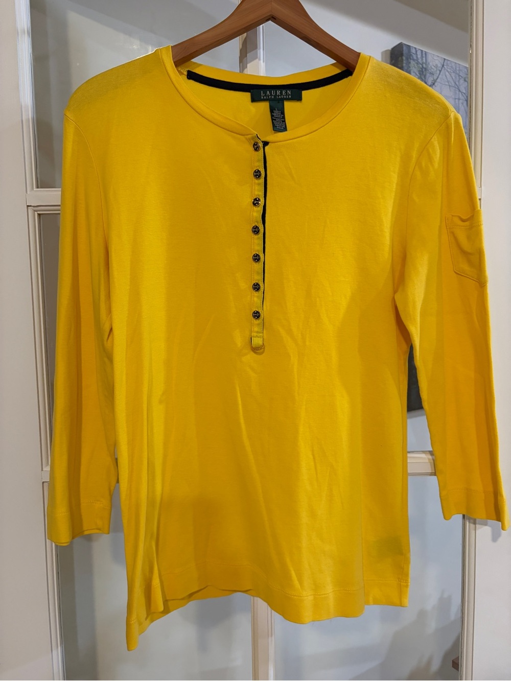 Lauren Ralph Lauren Yellow Button Front Blouse Classic Chic Top